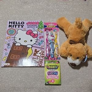 Hello Kitty Coloring Book with Plush Toy and Crayons Valentines Day Bundle